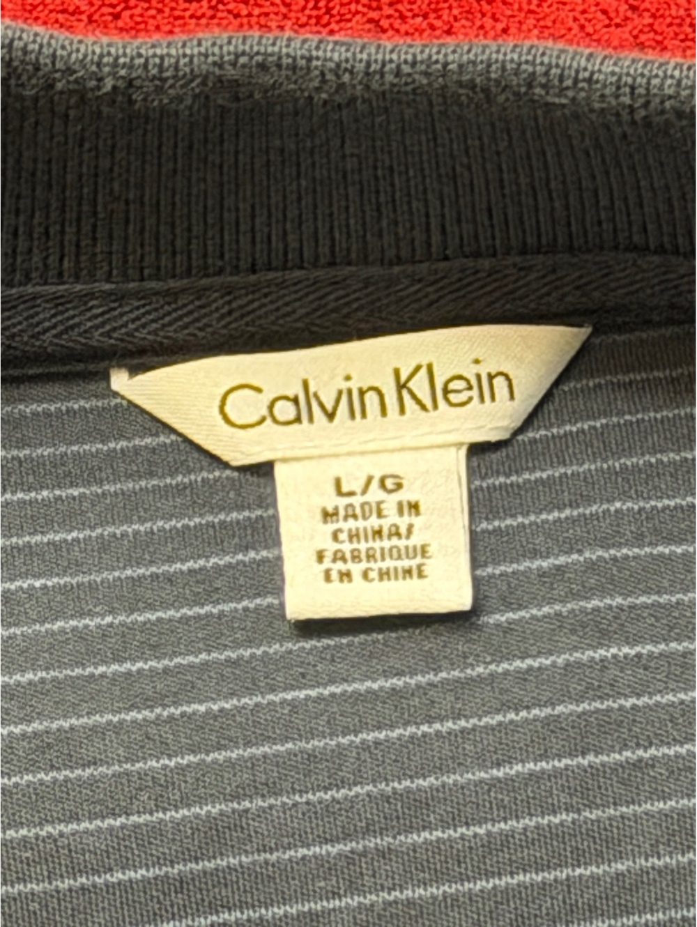 Calvin Klein Men's L/G Gray Striped Polo Shirt